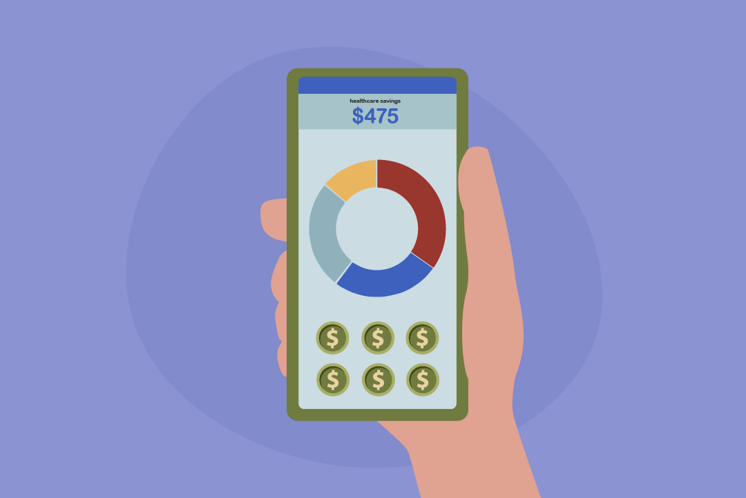 hand holding mobile phone with chart on saving money in a budget app